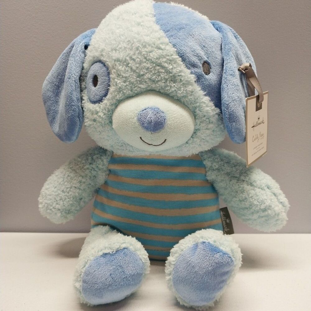 Hallmark Cuddly Puppy Plush Blue Baby Lovey 10" Sewn Eyes NWT Gift